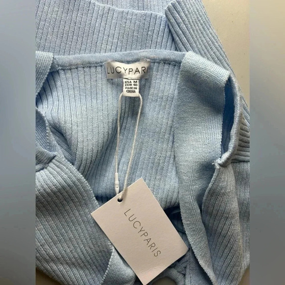 Lucy Paris Libra Halter Top Ribbed O-Ring Light Blue Size Medium NWT - Picture 3 of 4
